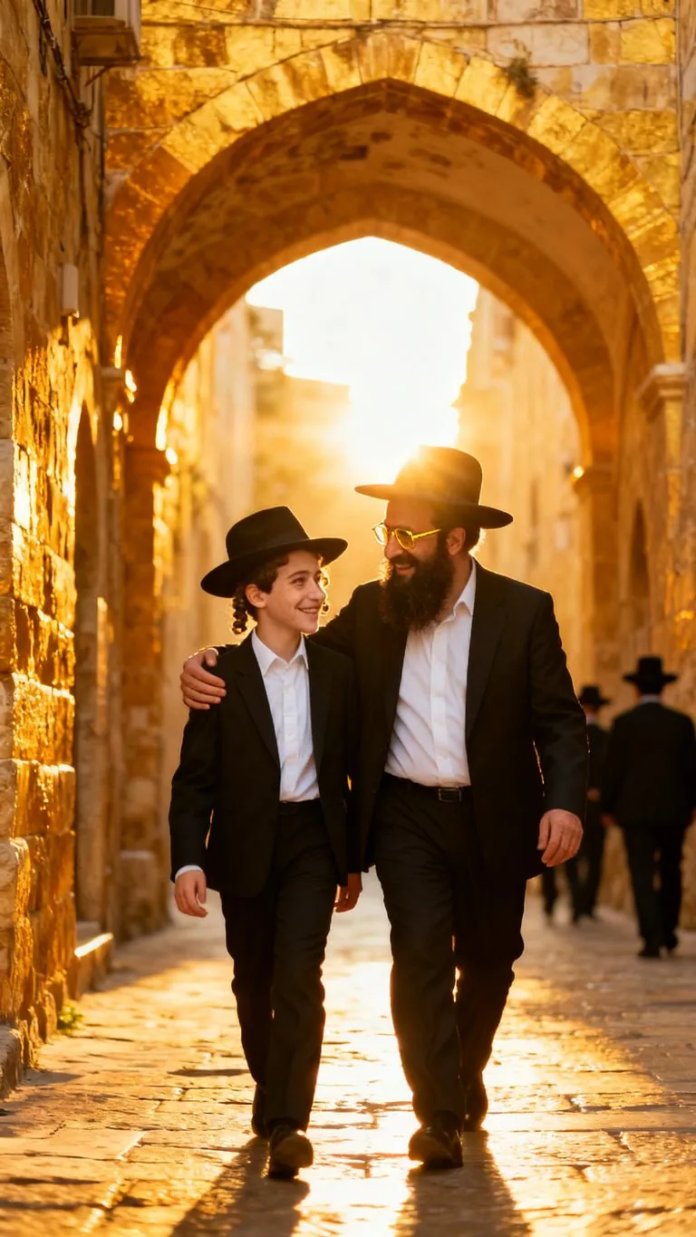 חתן בר מצווה ואביו בעיר העתיקה