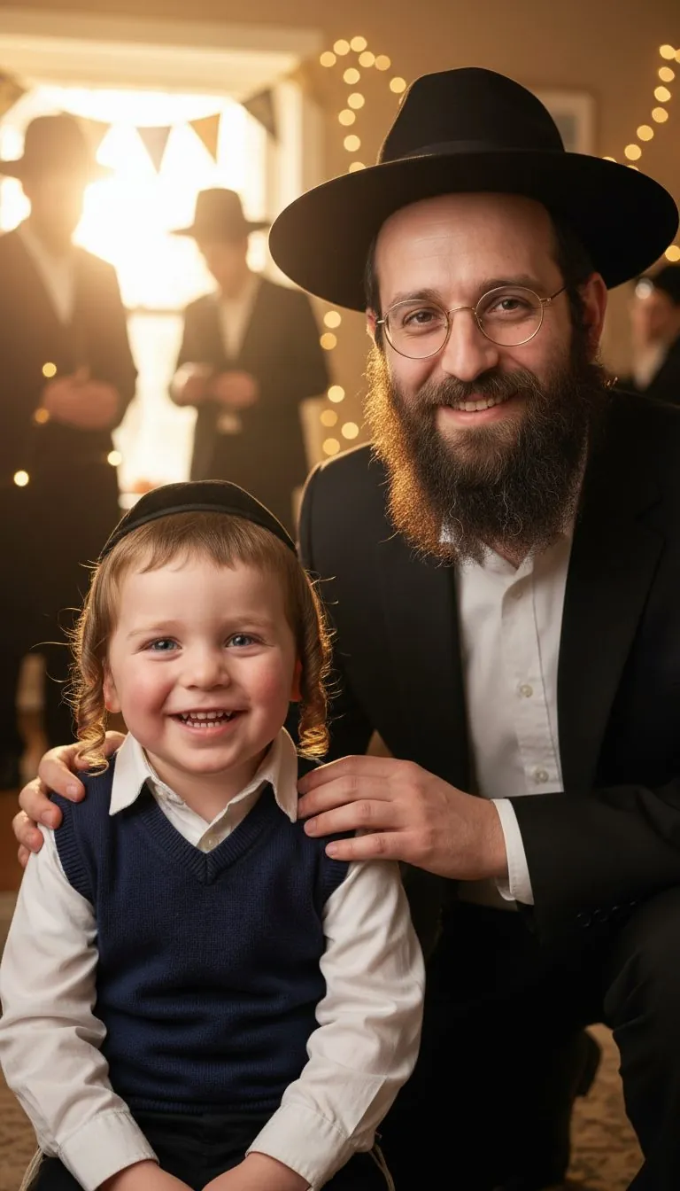 ילד בן שלוש עם פאות וכיפה חדשה